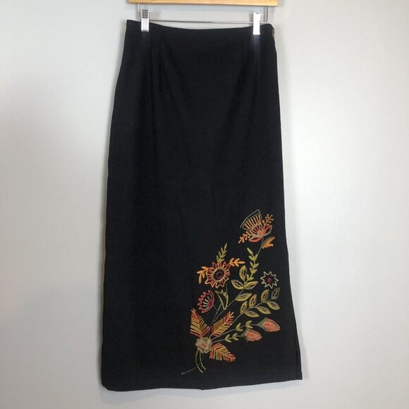 Indigo Moon Womens Size 14 Top and Skirt Outfit Set Black Embroidered Floral NWT - Picture 2 of 12